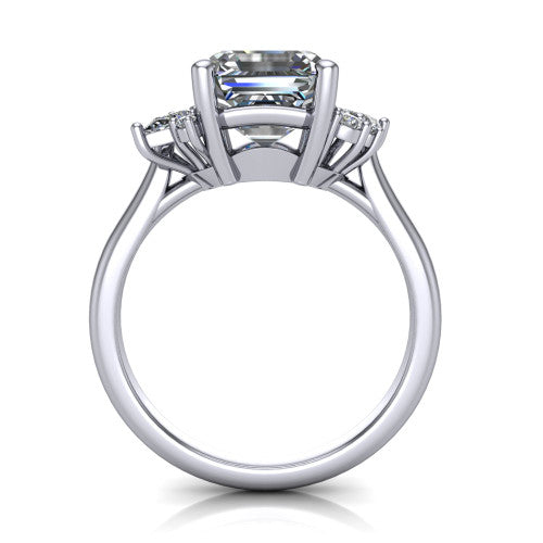 Evie Emerald Shape Vintage Engagement Ring in 18K White Gold