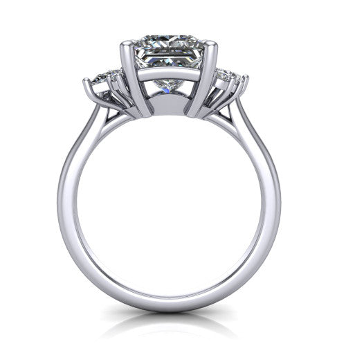Genevieve princess vintage engagement ring in Platinum, through-finger front profile showing the cluster head and open under-gallery
