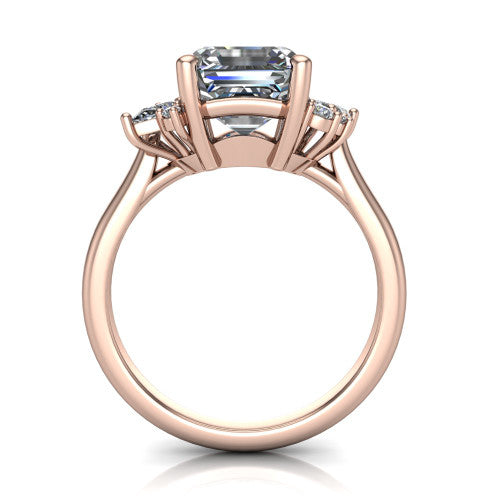 Evie Emerald Shape Vintage Engagement Ring in 18K Rose Gold