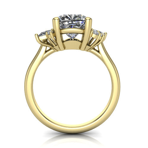 Evie Cushion Shape Three Stone Engagement Ring in 14K Yellow Gold