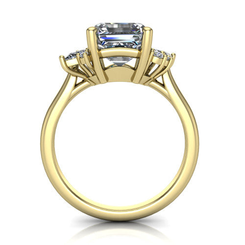 Evie Emerald Shape Vintage Engagement Ring in 18K Yellow Gold