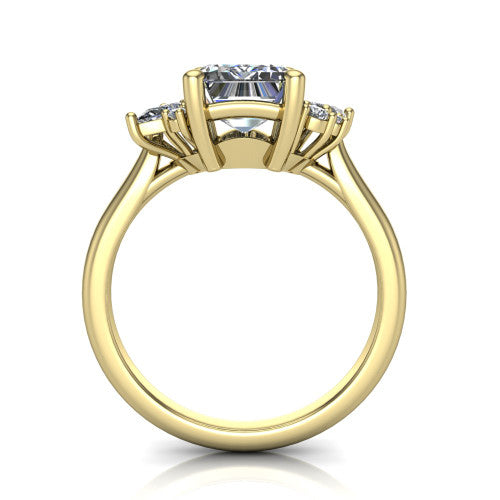 Evie Emerald Shape Three Stone Engagement Ring in 14K Yellow Gold