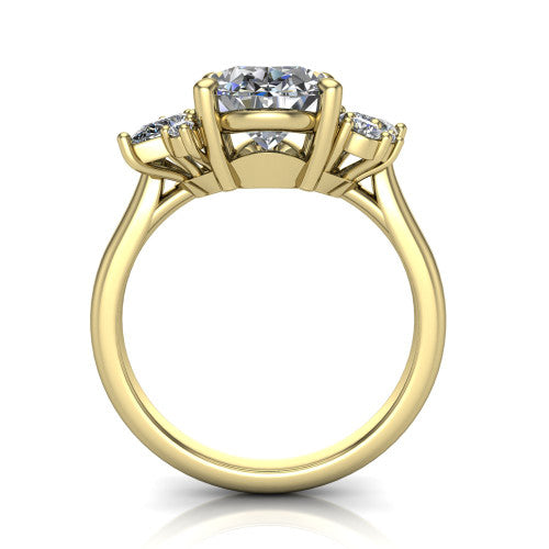 Evie Oval Shape Three Stone Engagement Ring in 18K Yellow Gold