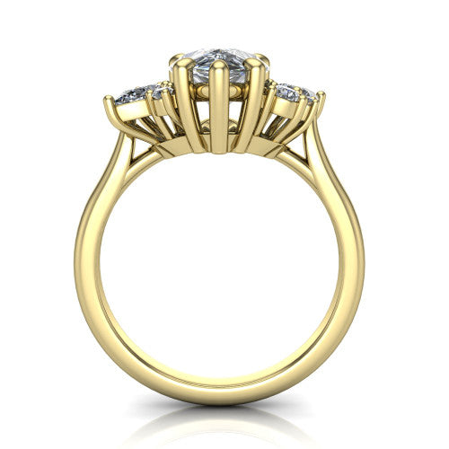 Evie Pear Shape Three Stone Engagement Ring in 18K Yellow Gold