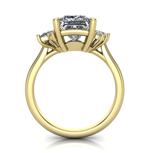 Genevieve princess vintage engagement ring in 18K Yellow Gold, through-finger front profile showing the cluster head and open under-gallery
