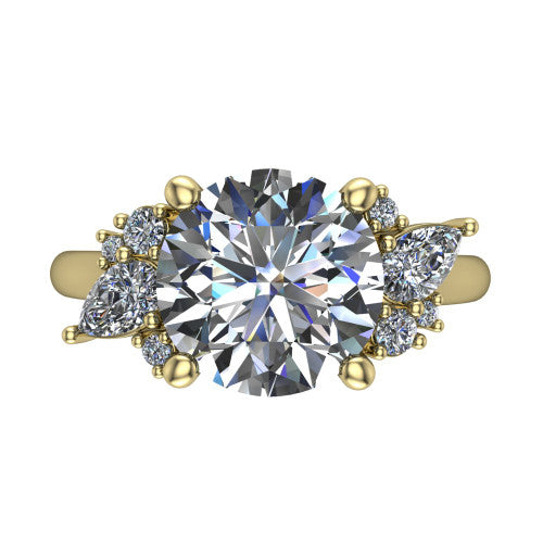 Evie Round Shape Three Stone Engagement Ring in 18K Yellow Gold