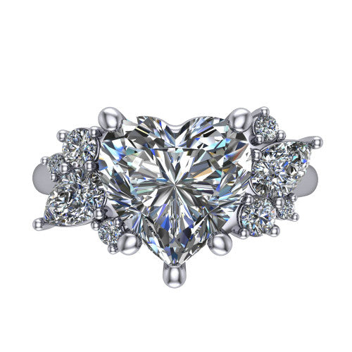 Evie Heart Shape Three Stone Engagement Ring in 18K White Gold