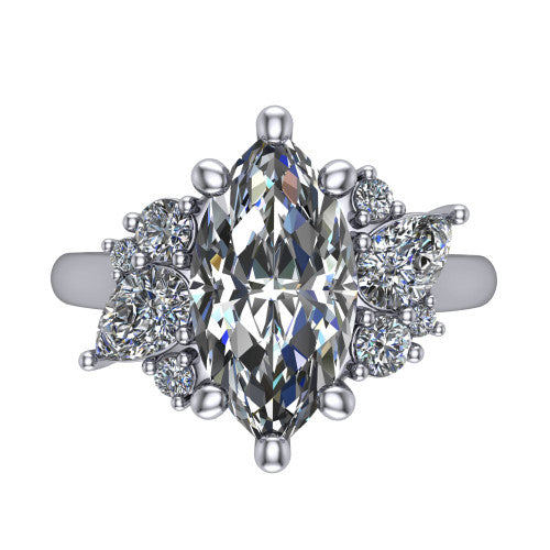 Evie Marquise Shape Three Stone Engagement Ring in 14K White Gold