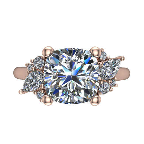 Evie Cushion Shape Three Stone Engagement Ring in 18K Rose Gold