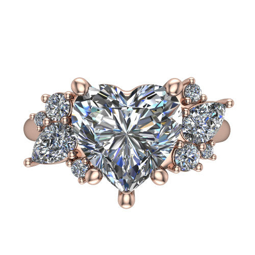 Evie Heart Shape Three Stone Engagement Ring in 14K Rose Gold