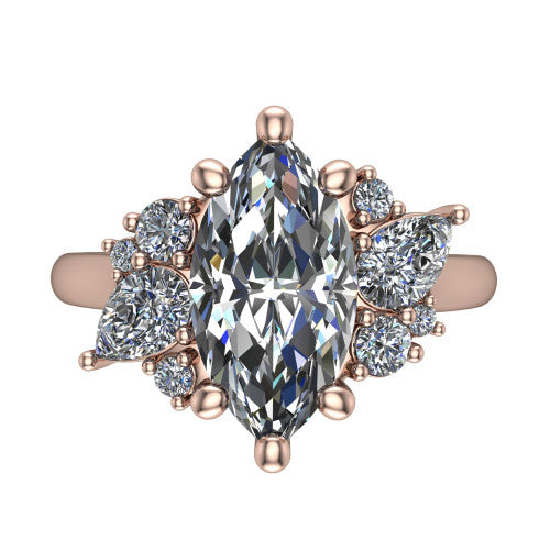 Evie Marquise Shape Three Stone Engagement Ring in 18K Rose Gold