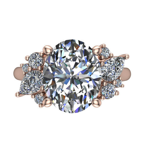 Evie Oval Shape Three Stone Engagement Ring in 18K Rose Gold