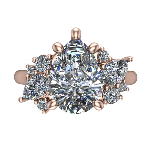 Evie Pear Shape Three Stone Engagement Ring in 18K Rose Gold