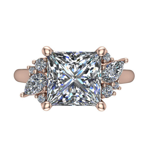Evie Princess Shape Vintage Engagement Ring in 14K Rose Gold