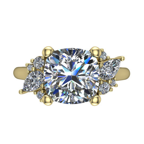 Evie Cushion Shape Three Stone Engagement Ring in 18K Yellow Gold
