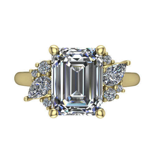 Evie Emerald Shape Three Stone Engagement Ring in 14K Yellow Gold