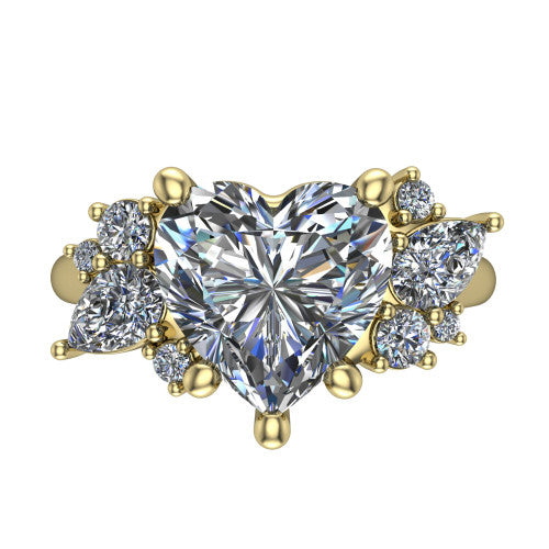 Evie Heart Shape Three Stone Engagement Ring in 18K Yellow Gold