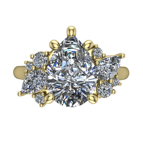 Evie Pear Shape Three Stone Engagement Ring in 14K Yellow Gold
