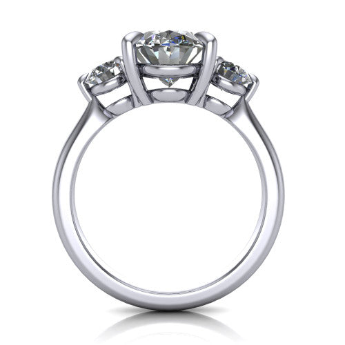 Juniper oval three stone engagement ring in 14K White Gold, through-finger front profile showing the three-stone head and clean open under-gallery