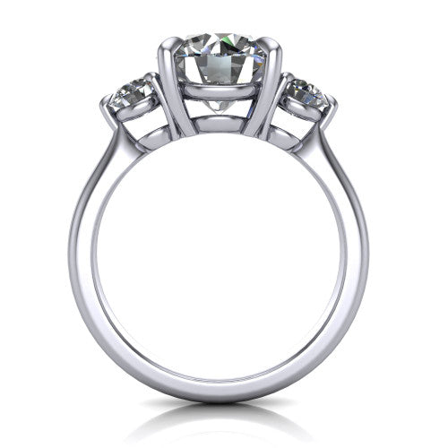 Juniper round three stone engagement ring in 14K White Gold, through-finger front profile showing the three-stone head and clean open under-gallery
