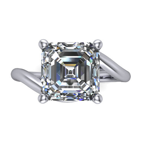 Awren square emerald solitaire engagement ring in 14K White Gold, top-down view showing the step-cut square emerald center diamond above the split bypass arms