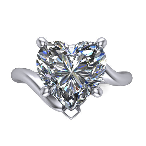 Awren heart solitaire engagement ring in 18K White Gold, top-down view showing the brilliant heart-shaped center diamond above the split bypass arms