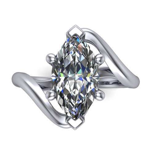 Awren marquise solitaire engagement ring in Platinum, top-down view showing the brilliant marquise center diamond above the split bypass arms