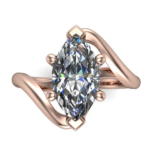 Awren marquise solitaire engagement ring in 14K Rose Gold, top-down view showing the brilliant marquise center diamond above the split bypass arms