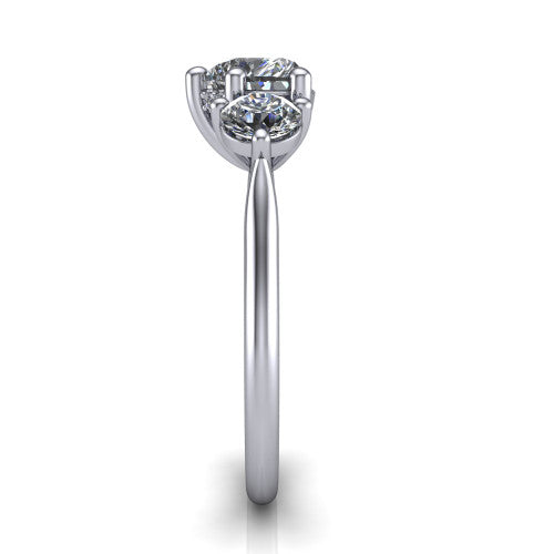 Edith heart hidden halo engagement ring in 14K White Gold, side profile showing the tall basket, hidden pave halo beneath the center stone, and slim polished band