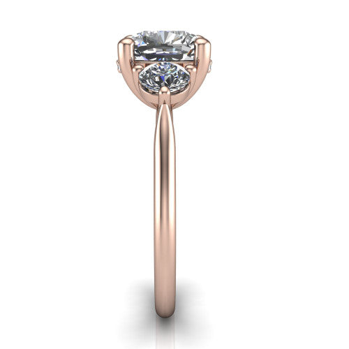 Edith cushion hidden halo engagement ring in 18K Rose Gold, side profile showing the tall basket, hidden pave halo beneath the center stone, and slim polished band