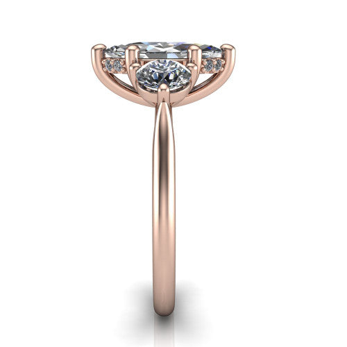 Edith marquise hidden halo engagement ring in 14K Rose Gold, side profile showing the tall basket, hidden pave halo beneath the center stone, and slim polished band