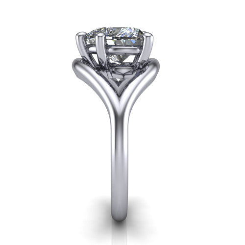 Margot heart solitaire engagement ring in 14K White Gold, side profile showing the marquise leaf split shank and slim polished band