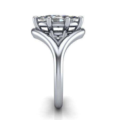 Margot marquise solitaire engagement ring in 14K White Gold, side profile showing the marquise leaf split shank and slim polished band