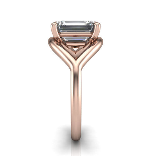 Margot emerald solitaire engagement ring in 14K Rose Gold, side profile showing the marquise leaf split shank and slim polished band
