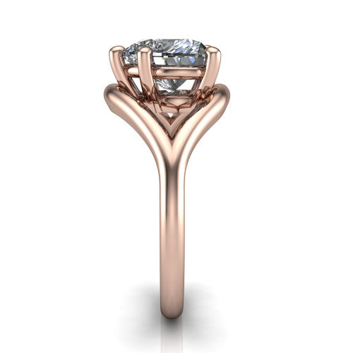 Margot heart solitaire engagement ring in 14K Rose Gold, side profile showing the marquise leaf split shank and slim polished band