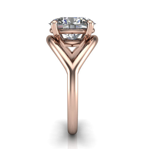 Margot oval solitaire engagement ring in 14K Rose Gold, through-finger front profile showing the split shank arms and open under-gallery