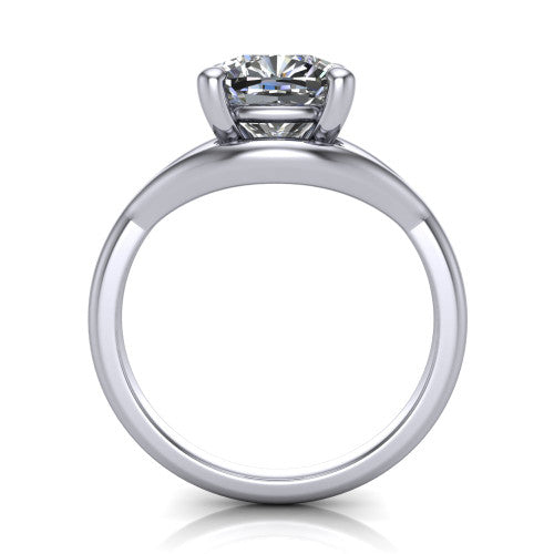 Margot cushion solitaire engagement ring in 14K White Gold, through-finger front profile showing the split shank arms and open under-gallery