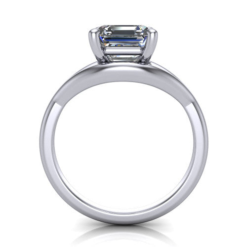 Margot square emerald solitaire engagement ring in 14K White Gold, through-finger front profile showing the split shank arms and open under-gallery