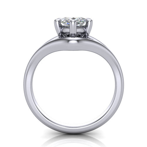 Margot marquise solitaire engagement ring in 14K White Gold, through-finger front profile showing the split shank arms and open under-gallery