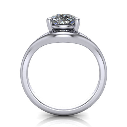 Margot pear solitaire engagement ring in 14K White Gold, through-finger front profile showing the split shank arms and open under-gallery