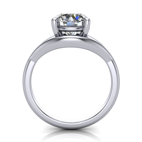 Margot round solitaire engagement ring in 14K White Gold, through-finger front profile showing the split shank arms and open under-gallery