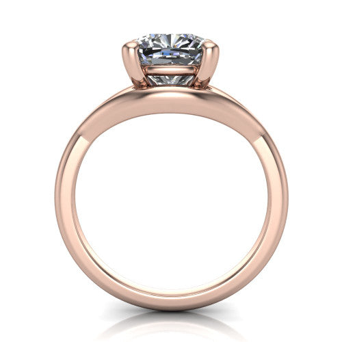 Margot cushion solitaire engagement ring in 14K Rose Gold, through-finger front profile showing the split shank arms and open under-gallery
