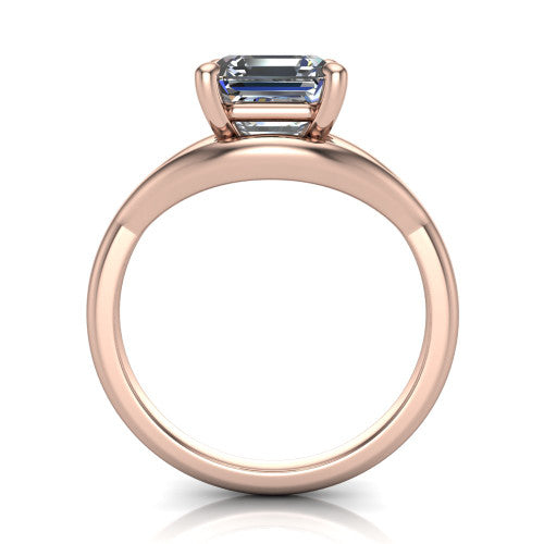 Margot square emerald solitaire engagement ring in 14K Rose Gold, through-finger front profile showing the split shank arms and open under-gallery