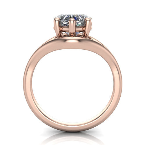 Margot heart solitaire engagement ring in 18K Rose Gold, through-finger front profile showing the split shank arms and open under-gallery