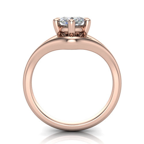 Margot marquise solitaire engagement ring in 14K Rose Gold, through-finger front profile showing the split shank arms and open under-gallery