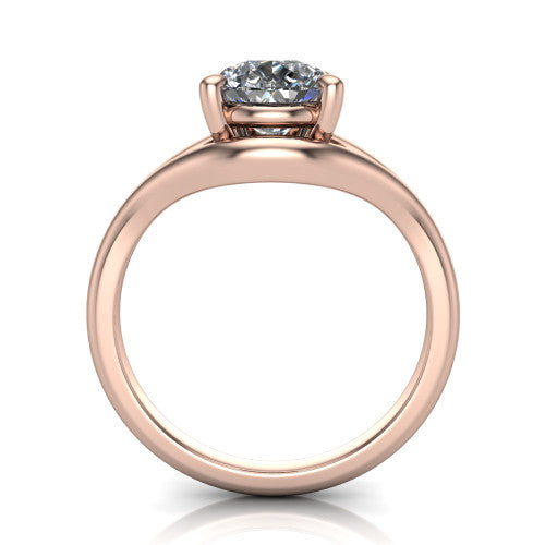 Margot pear solitaire engagement ring in 14K Rose Gold, through-finger front profile showing the split shank arms and open under-gallery