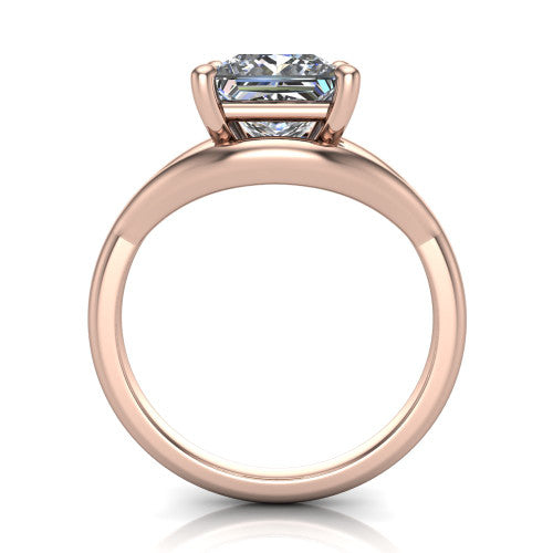 Margot princess solitaire engagement ring in 18K Rose Gold, through-finger front profile showing the split shank arms and open under-gallery