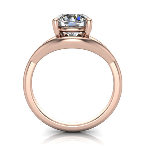 Margot round solitaire engagement ring in 18K Rose Gold, through-finger front profile showing the split shank arms and open under-gallery
