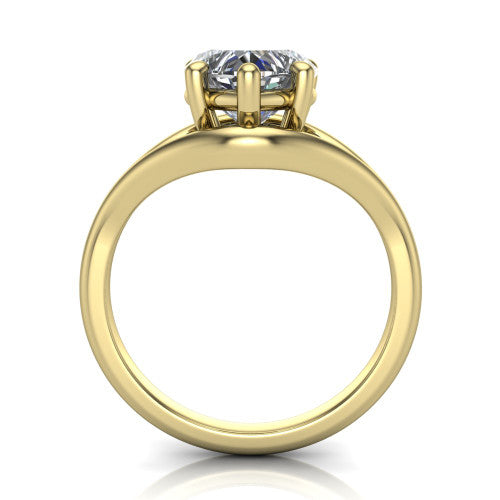 Margot heart solitaire engagement ring in 14K Yellow Gold, through-finger front profile showing the split shank arms and open under-gallery