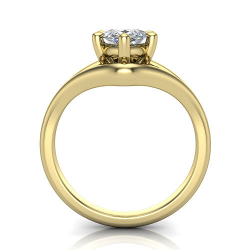 Margot marquise solitaire engagement ring in 14K Yellow Gold, through-finger front profile showing the split shank arms and open under-gallery